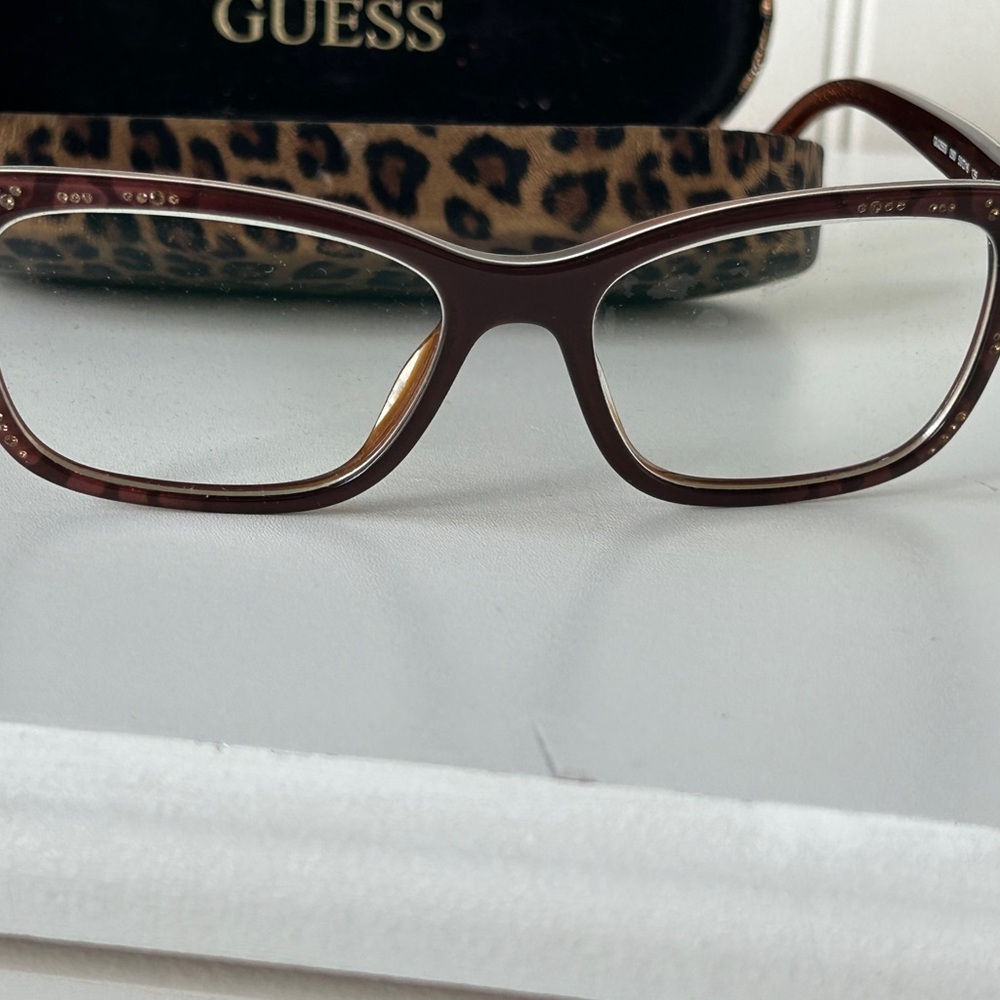Guess Brown Rectangular Glasses With Leopard Print - image 7